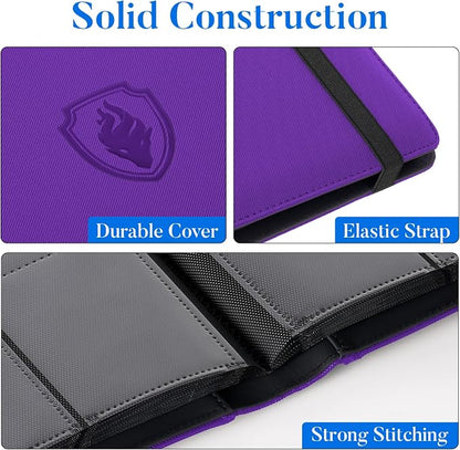 Premium 9 Pocket Card Binder for 540 Cards, Fabmaker PU Cover Trading Card Binder, Sturdy Card Collection Album, Sleek Card Holder Folders for Game Cards & Sports Cards, Purple