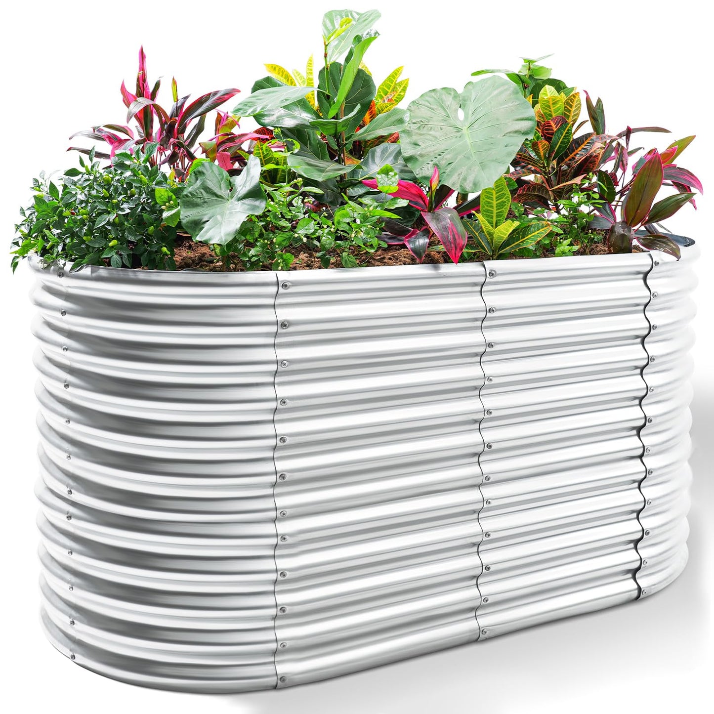 Land Guard 6x3x3ft Oval Galvanized Raised Garden Beds, Large-Capacity Metal Planter Box Outdoor, Durable Deep Raised Garden Bed 3ft Tall, Raised Beds for Gardening Vegetables, Classic Silver