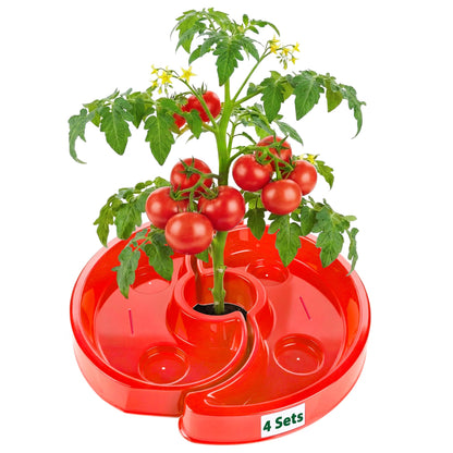 HolyMaji 4 Sets Tomato Watering Ring, Aqua-Direct Red Tomato Halo for Vegetable Direct Root Irrigation, Cuts Runoff, Promotes Vigorous Plant Growth | Rapid-Stake Mount