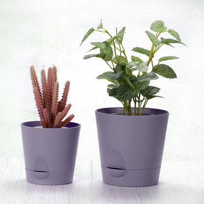 PATIKIL 4.5"/5.5" Plant Pots, Set of 2 Plastic Flower Planters with Drainage Hole and Removable Base Decorative for Home Garden Indoor Outdoor, Purple