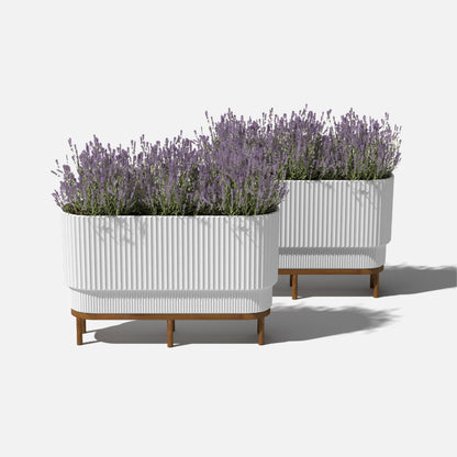 Veradek Demi Series Raised Long Planter for Indoor/Outdoor Use | Made from Plastic & Stone w/Wooden Stand | Modern Patio Décor for Flowers/Shrubs