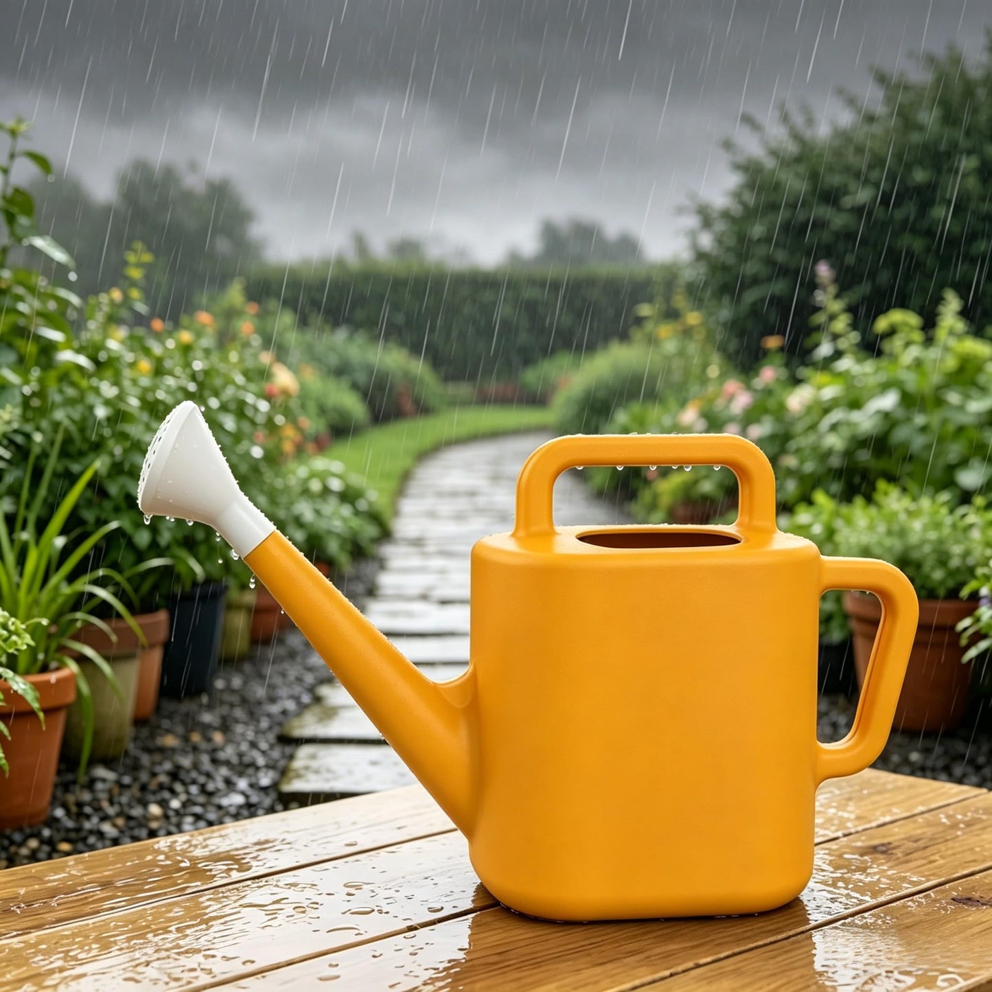 2 Gallon Watering Can for Outdoor Plants, Large Garden Watering Can with Detachable Sprinkler Head, Heavy Duty Resin Water Canner for Flowers, Indoor & Potted Plants (Daisy Yellow)