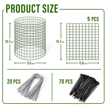 Warmfarm 9 Pics DIY Metal Plant Protectors from Deer, Garden Fencing Animal Barrier Size 11.8 * 15.7 inches, Mesh Plant Cage Chicken Wire Cloche for Plants with Stakes and Nylon Cables