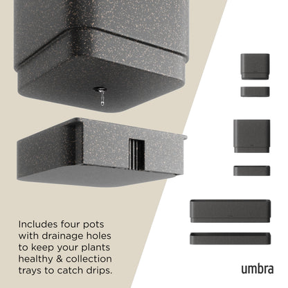 Umbra Cubiko Wall Planter with 4 Lightweight and Durable Pots (Black)