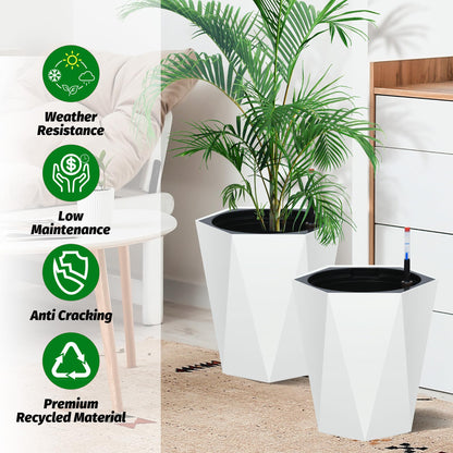 GarveeLife 16 Inch Tall Planters Set of 2, Outdoor Planters Self Watering Plant Pots with Water Level Monitor, Multiple Drainage Holes, Flower Pots for Patio, Porch, Living Room, or Home Office, White