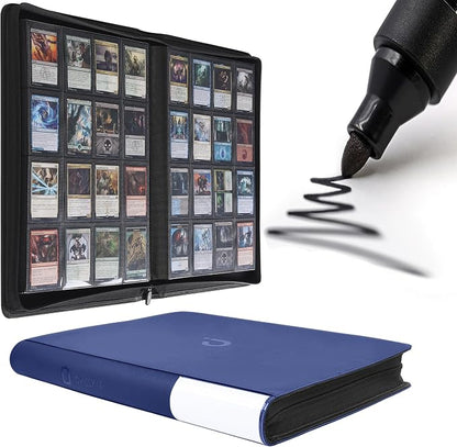 D DACCKIT Card Binder 16 Pocket - Fits 1024 Cards，Premium 4X4 Ringless Card Album with Sleeves for Trading Cards & Sports Cards（Model A，Navy Blue）