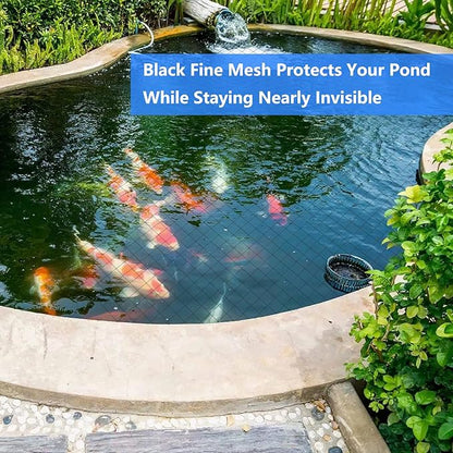 Koi Pond Netting Kit 40 x 40 FT, 3/8" Heavy Duty Woven Mesh Pond Net Cover for Leaves with 12 Stakes, HDPE Pool Netting Protecting Fish from Herons Birds Cats, Black
