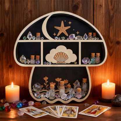 Zetosva Mushroom Decor Crystal Display, Floating Shelves & Crystal Holder, Cute Mushroom Wall Decor and Trinket Shelf, Rock Gem Stone Display Case, for Quirky Home Decor, Gifts for Mushroom Lovers