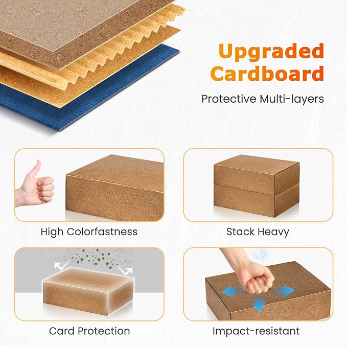 Card Storage Box, 8-Pack 9600 Count Bulk Sports Card Storage Boxes | 5-Layer Corrugated Cardboard Storage Box, Reversible Blue Gold Trading Card Organizer for TCG Mtg Cards