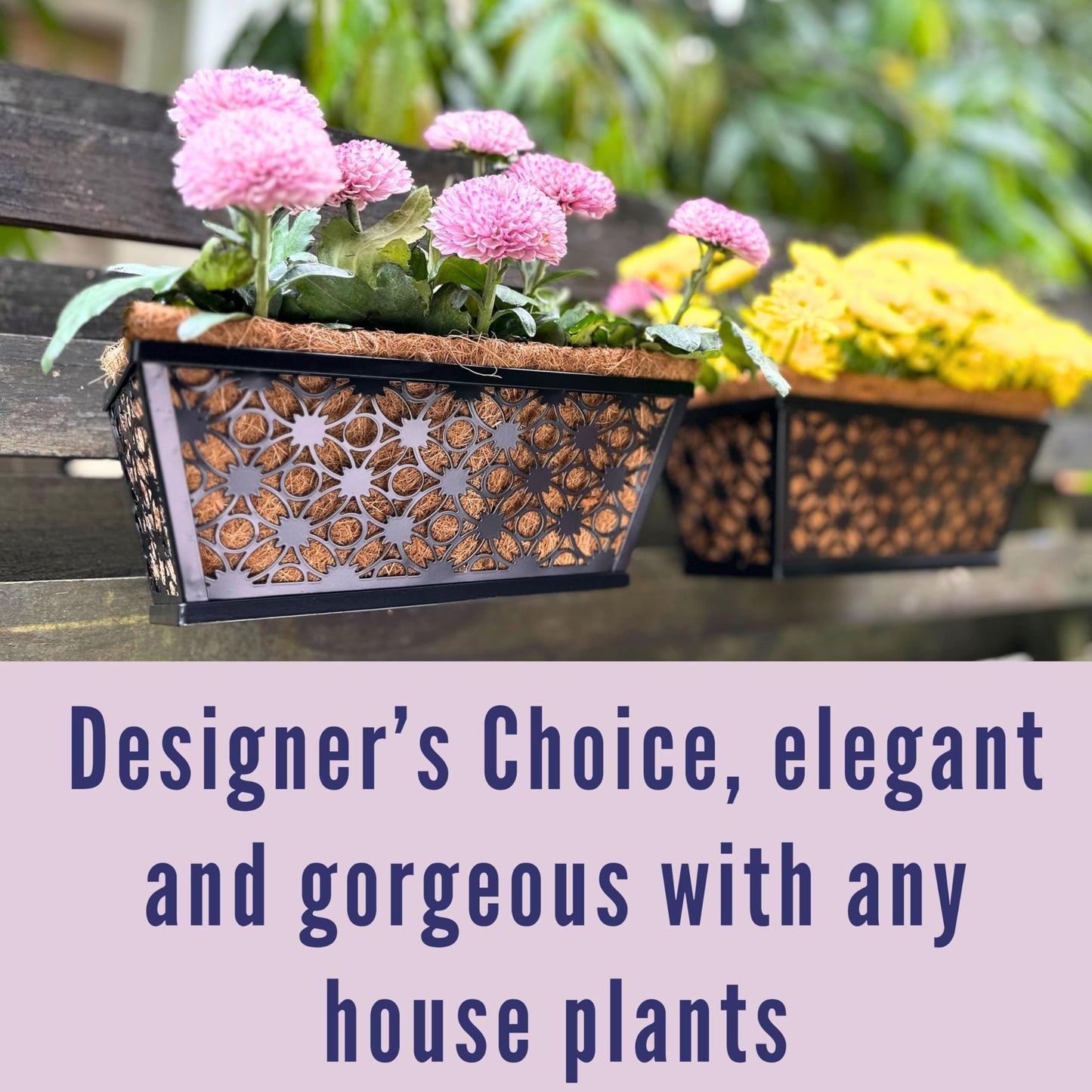 LaLaGreen Window Box Planter for Outdoor Plants (4 Pack, 12 Inch) Black Metal Small and Cute Rectangular Flower Pot Wall Planters with Coco Liner Horse Trough Railing Deck Balcony Fence Patio Decor