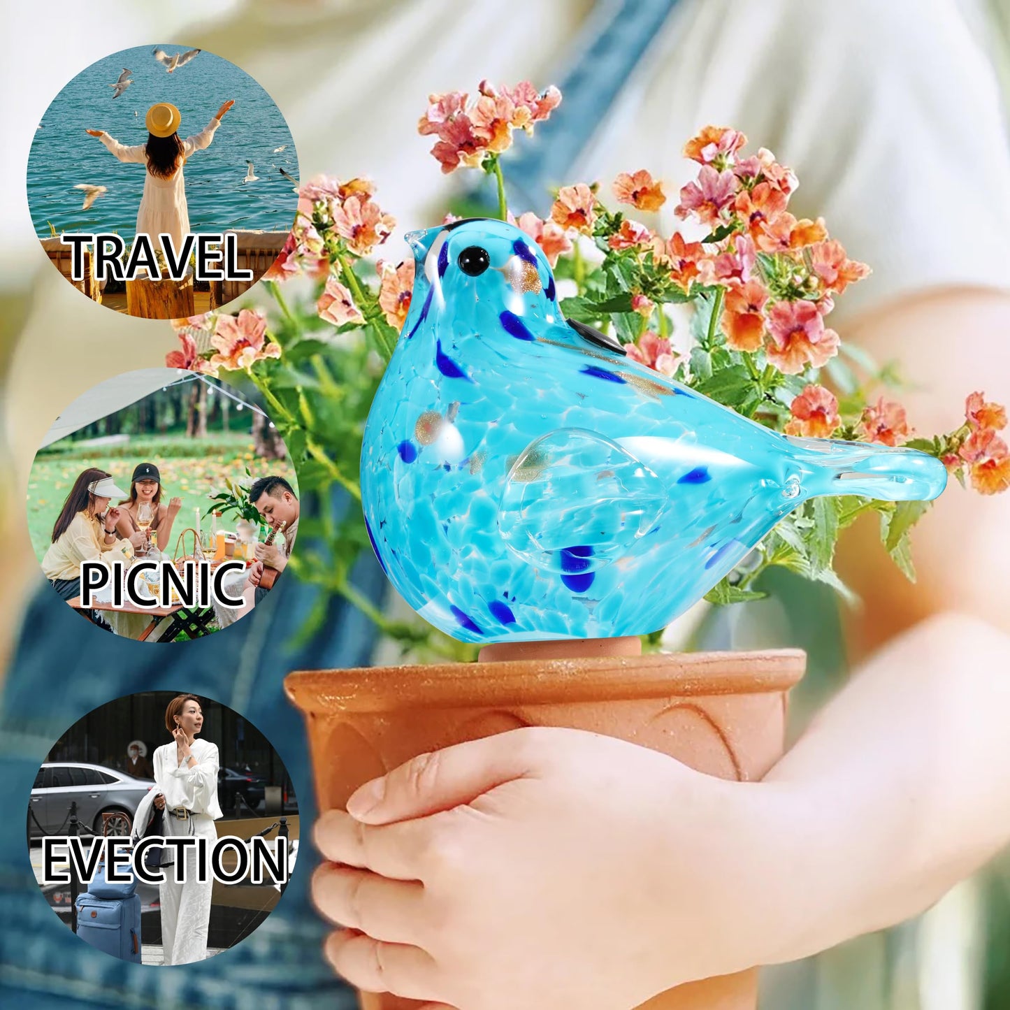 Naboher Glass Bird Shaped Plant Watering Ball Glass Automatic Watering Ball Flower Pot Insertion Spike Drip Irrigation Device Watering Ball Irrigation System Plant Enthusiast Gift (Light Blue)