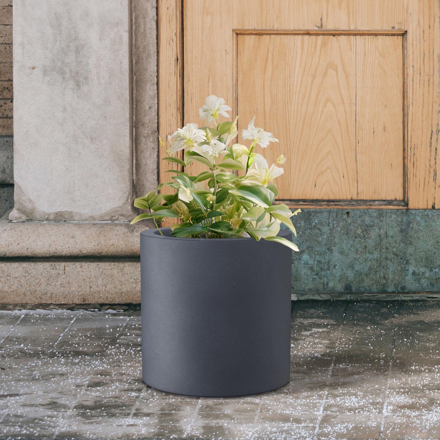 Kante 12.6" Dia Round Concrete Planter, Modern Style Large Cylindrical Plant Pot with Drainage Hole and Rubber Plug for Indoor Outdoor Patio, Charcoal