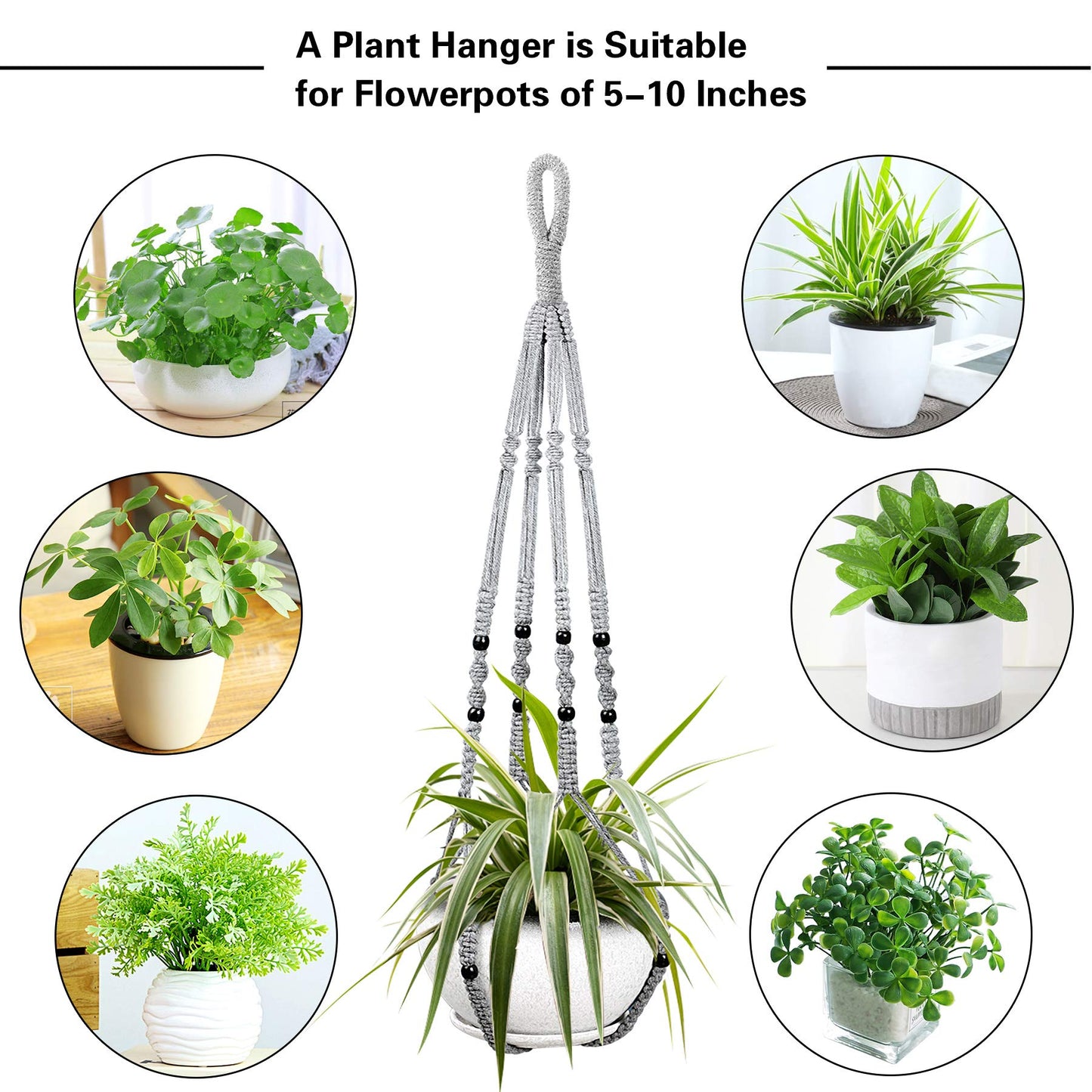 Augshy 2 Packs Macrame Hanging Planter, Indoor Hanging Planter Basket with Wood Beads Decorative Macrame Pot Hanger for Home Decor (Grey)