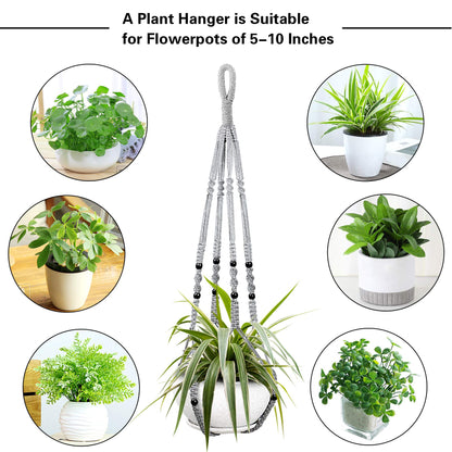 Augshy 2 Packs Macrame Hanging Planter, Indoor Hanging Planter Basket with Wood Beads Decorative Macrame Pot Hanger for Home Decor (Grey)