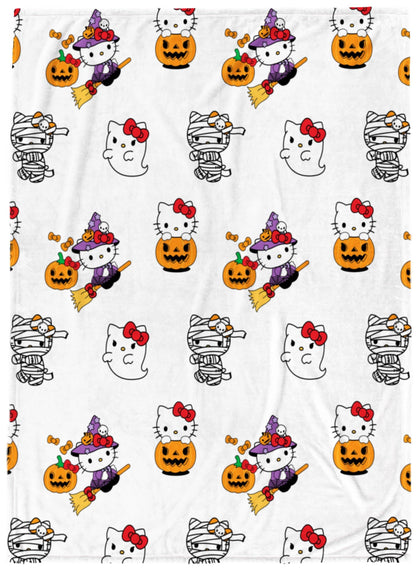 Jay Franco Halloween Plush Throw Blanket – 50x70 Inch Ultra Soft & Comfy Fleece Throw for Couch, Sofa, Bed – Cozy Home Décor for Living Room & Bedroom, White - Hello Kitty