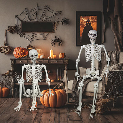 LaLamona 5.4ft Posable Halloween Skeleton, 2Pcs Life Size Skeleton Bones with Movable Joints for Halloween Graveyard Haunted House Spooky Scene Decor