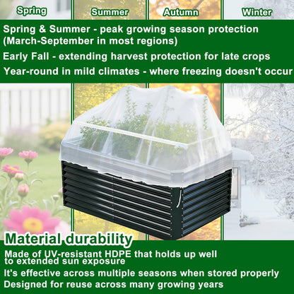 1 Pack Garden Netting for Raised Beds, Fine Mesh Bird Netting Barrier Screen with Zipper Drawstring Garden Bed Plant Cover for Protect Vegetable Fruits Crop from Animals Pest Insect, 4.1×4.1×2Ft