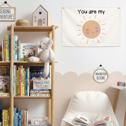 Nursery Canvas Banner Wall Decor-Hanging Rectangular Flag Sign Art for Kids Girl Boy Teen,Bedroom Playroom Babyroom Decoration,You are My Sunshine Gift,Christmas Baby Shower Gift 28.5"L x 20"W