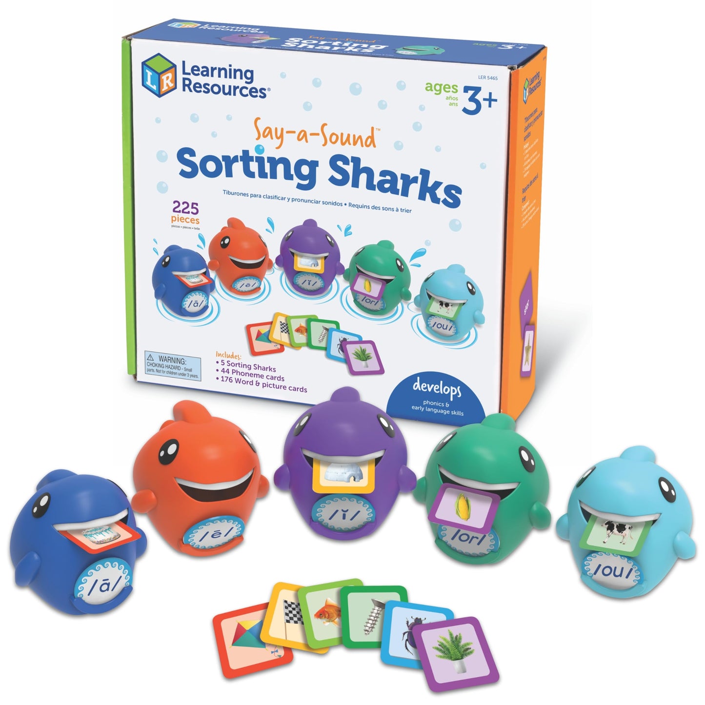 Learning Resources Say-a-Sound Sorting Sharks - Montessori Toys, Kindergarten Learning Activities, Phonemic Awareness Flash Cards, Dyslexia Tools for Kids, Speech Therapy Materials, Learn to Read