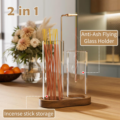 MKLZ 2 in 1 Incense Holder for Sticks with Glass Ash Catcher, Anti-Ash Flying Upside Down Insence Stick Burner, Modern Vertical Inscents-Sticks Holder for Yoga Spa Meditation Home Decor