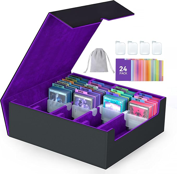 4-Row【3200+】 Trading Card Storage Box, Card Organizer Holder With 24 Dividers, Case Fit for Mtg Tcg Magic Commander Deck Playing Cards, Deck Box for Sport Card