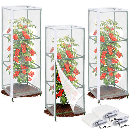 ComfyKit 3PCS Garden Bird Netting Plant Covers for Square Tomato Cage, 59" x 17.7" Reusable Tomato Cage Net with Zipper & Drawstring, Insect & Bird Barrier for Tomatoes, Fruits & Climbing Vines