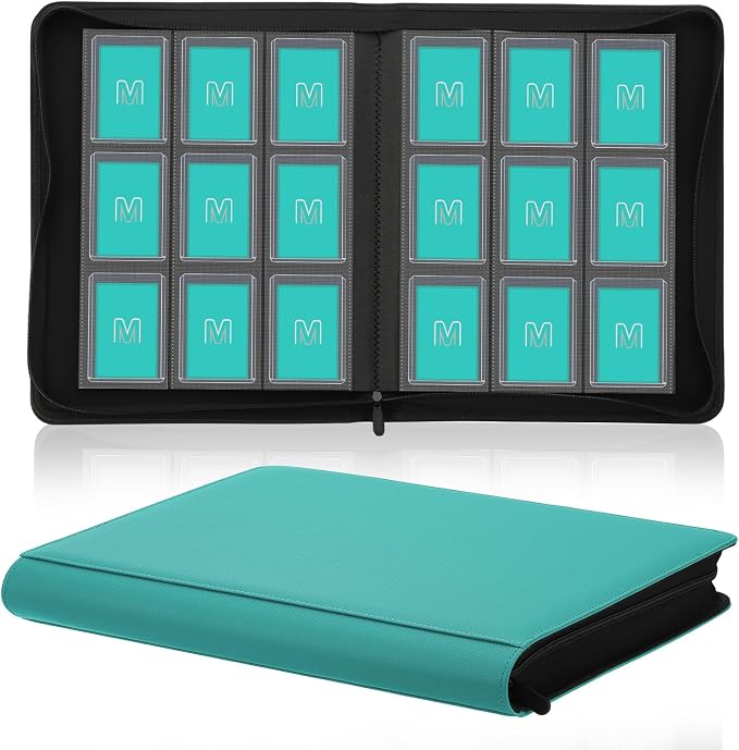 Toploader Binder,Trading Card Binder Storage Hold up 288 Cards 9-Pocket Top Loader Binder with Sleeves for 3"x4" Rigid Toploaders Hard Cases (9Cyan5)
