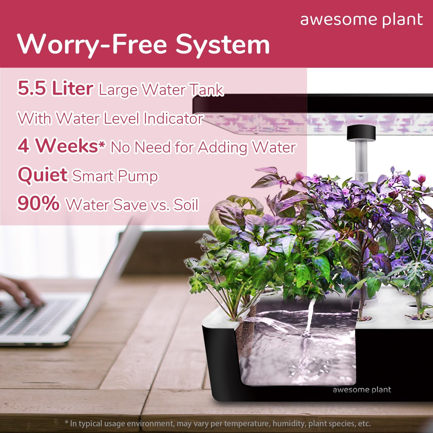 Awesome Plant 14Pro Hydroponics Growing System Kit (14 Pods), Large Indoor Herb Garden Kit with 5L Watertank, LED Grow Light, Perfect Hydroponic Gardening Gifts, Adjustable Height Up to 18.7", Black