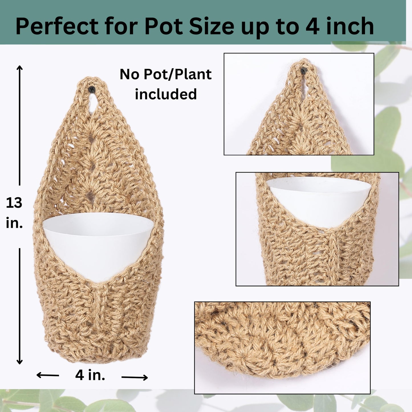 Shineloha 2 Pack 4-inch Hanging Planters for Indoor Plants, Macrame Wall Plant Hanger | Wall Plant Holder, Wall Planters for Indoor Plants (2 Pack, up to 4 inch Pot)