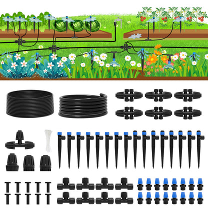 HEKIWAY 2026 Upgrade 230FT Quick-Connect Drip Irrigation System Kit with 1/4” & 1/2” Fast-Lock Tubing, Adjustable Emitters & Sprinklers for Garden & Greenhouse