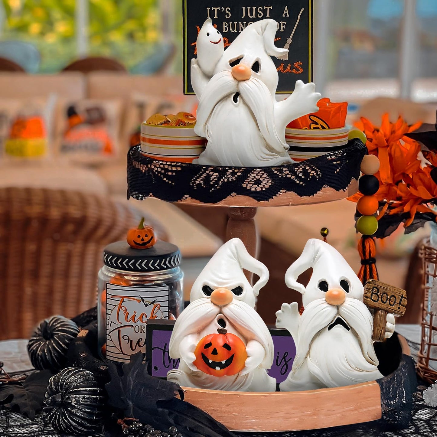 Hodao Halloween Ghost Figurines, Set of 3,Halloween Decorations White