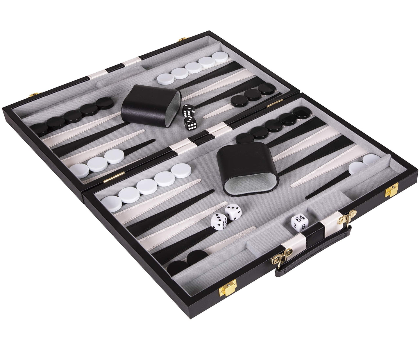 Crazy Games Premium 18 Inches Large Black - Backgammon Sets for Adults and Kids - Leatherette Back Gammon Board Game Set - Travel Backgammon Set Board Encased with Accessories