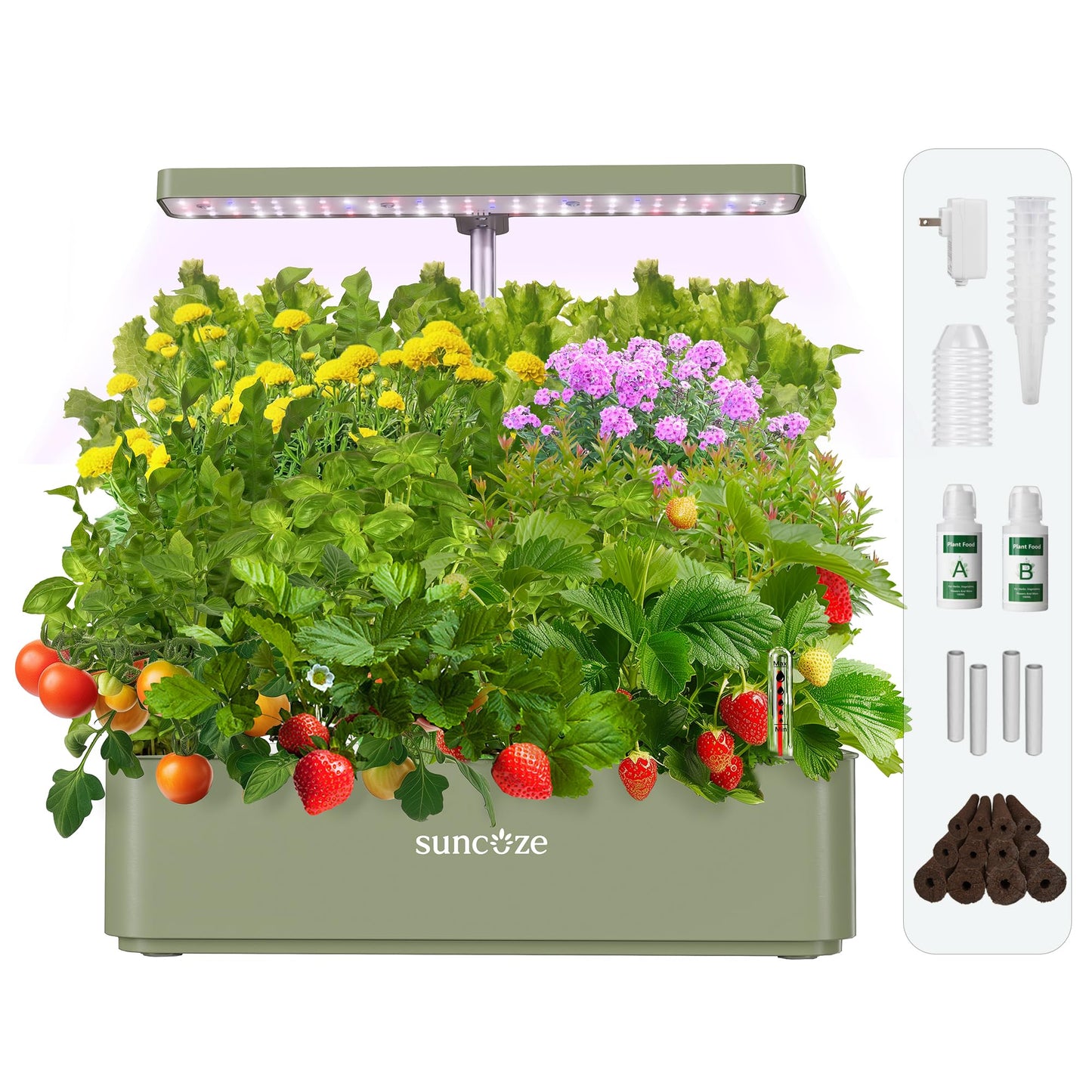 SUNCOZE Hydroponics Growing System Kit 12 Pods, 24W LED Grow Light Indoor Garden, 4L Water Tank with Quiet Pump, Adjustable Height Herb Garden Planter Indoor Kit, Gardening Gifts, Green