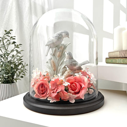Plymor 8" x 10.25" Glass Display Dome Cloche (Black MDF Wood Base)