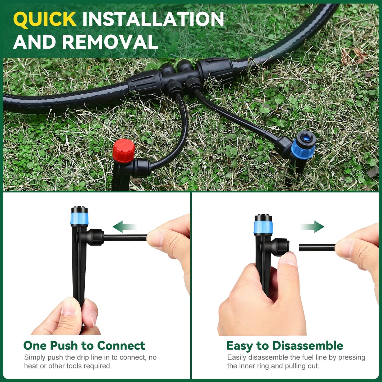 Drip Irrigation System for Garden, 2026-Upgraded Quick Connect Garden Watering Kit All-in-One with 1/2 inch 1/4 inch Irrigation Tubing for Garden, Lawn, Greenhouse, Raised Beds (91FT)
