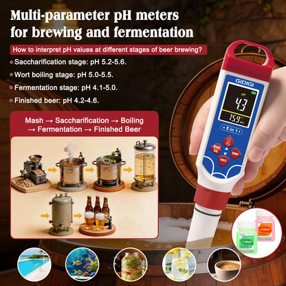 GIDIGI 5 in 1 Digital pH Meter TDS EC Temp. Salinity Tester, Update Color Screen Pool Salinity Meter with Calibration Kit, Hydroponic pH Reader with Reset Function for Aquarium Reef Tank Cooking water