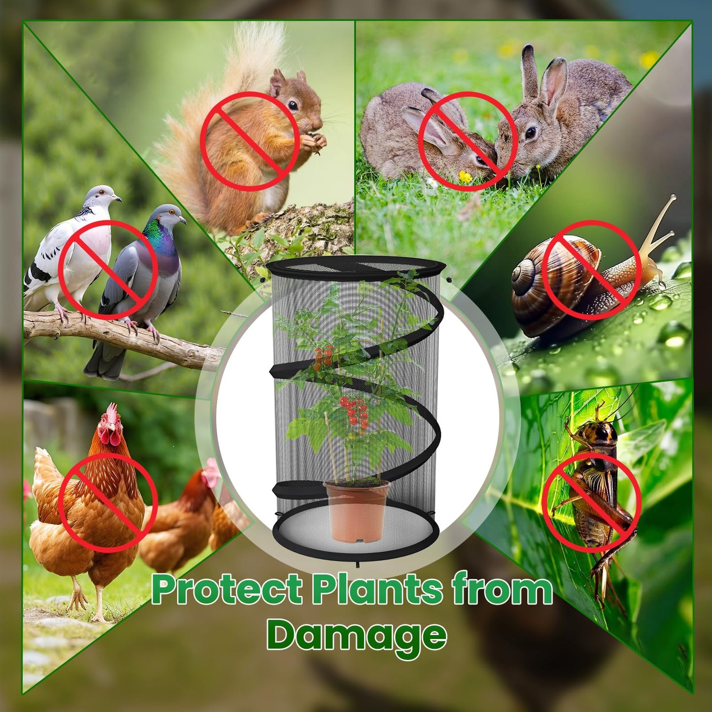 4 Pack Pop up Plant Guard Covers Tent from Animals Black, 19.6" x 11.8" Foldable Plant Protectors Mesh Net, Garden Plant Enclosure Protection Cage with Stakes & Carry Bag for Outdoor Plants