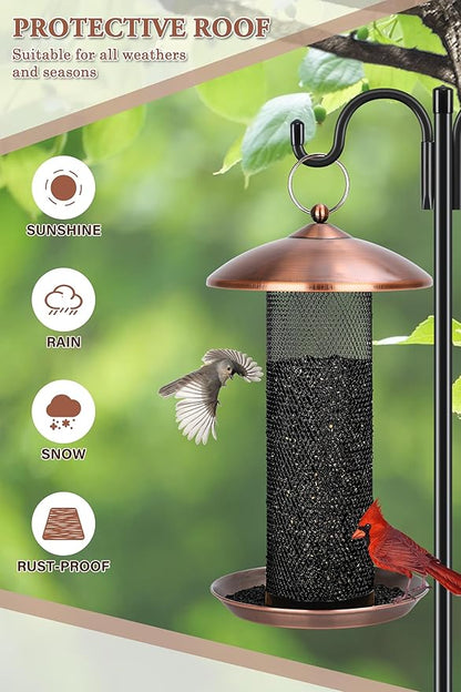 Gtongoko Finch Bird Feeders for Outdoors 2.5 LB Capacity Squirrel Proof Metal Mesh Tube Bird Feeders Thistle & Nyjer Seed Hanging Feeder, Copper, 1 Pack
