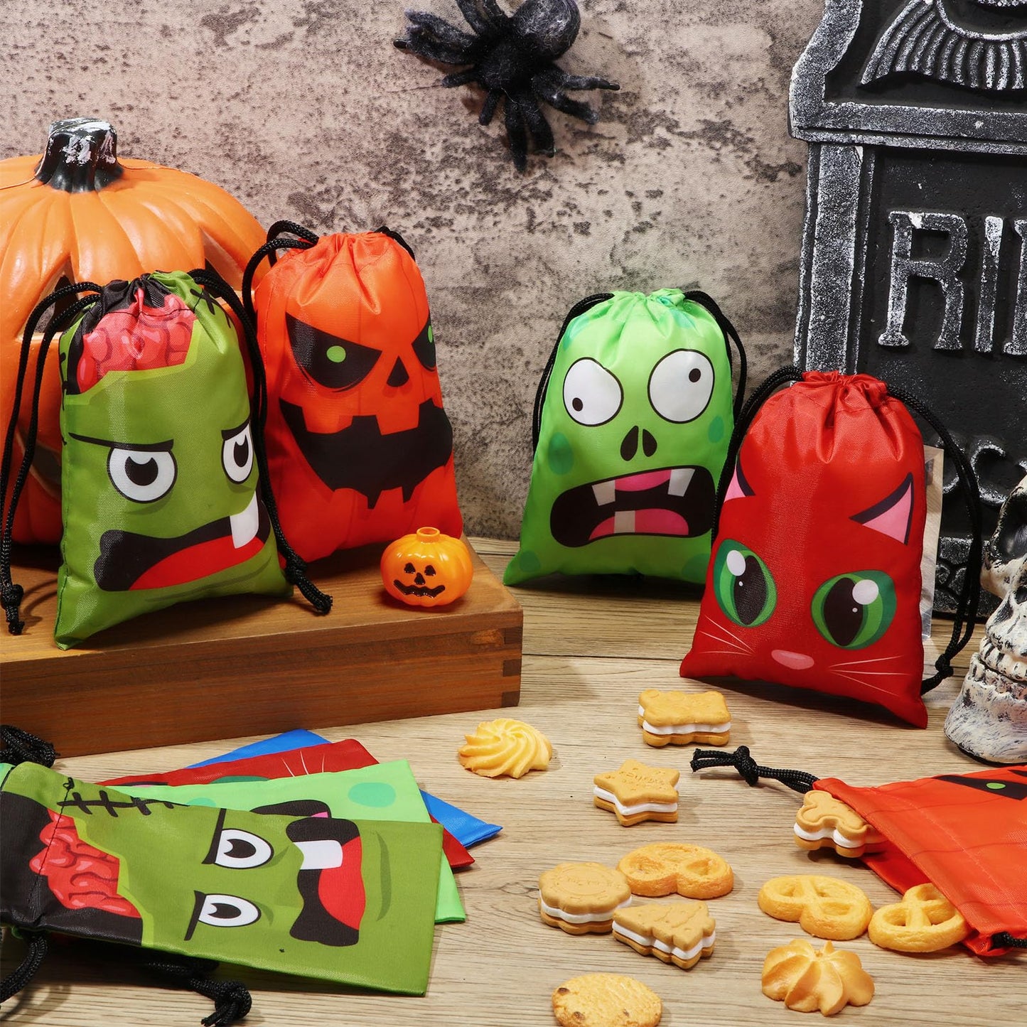 Paterr 24 Pcs Party Favor Drawstring Bags Bulk Halloween Spooky Themed Gift Pouches with Drawstring Tick or Treat Candy Goodies Treat Bags for Kids Adults Birthday Party Favor Supplies (Funny)