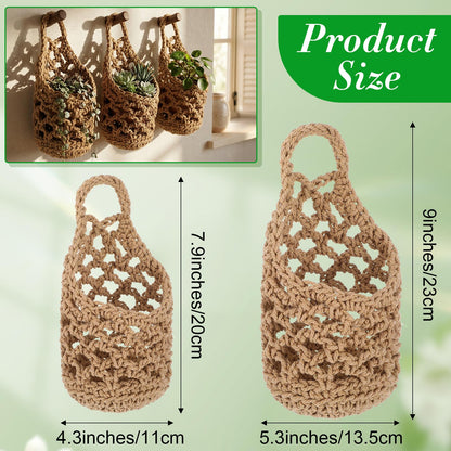 Leooomap 6 Pcs Macrame Hanging Planter Set - 3 Small (5.3"x9") & 3 Mini (4.3"x7.9") Boho Wall Mounted Cotton Baskets for Indoor Plants, Linen Color, Plants & Pots Not Included