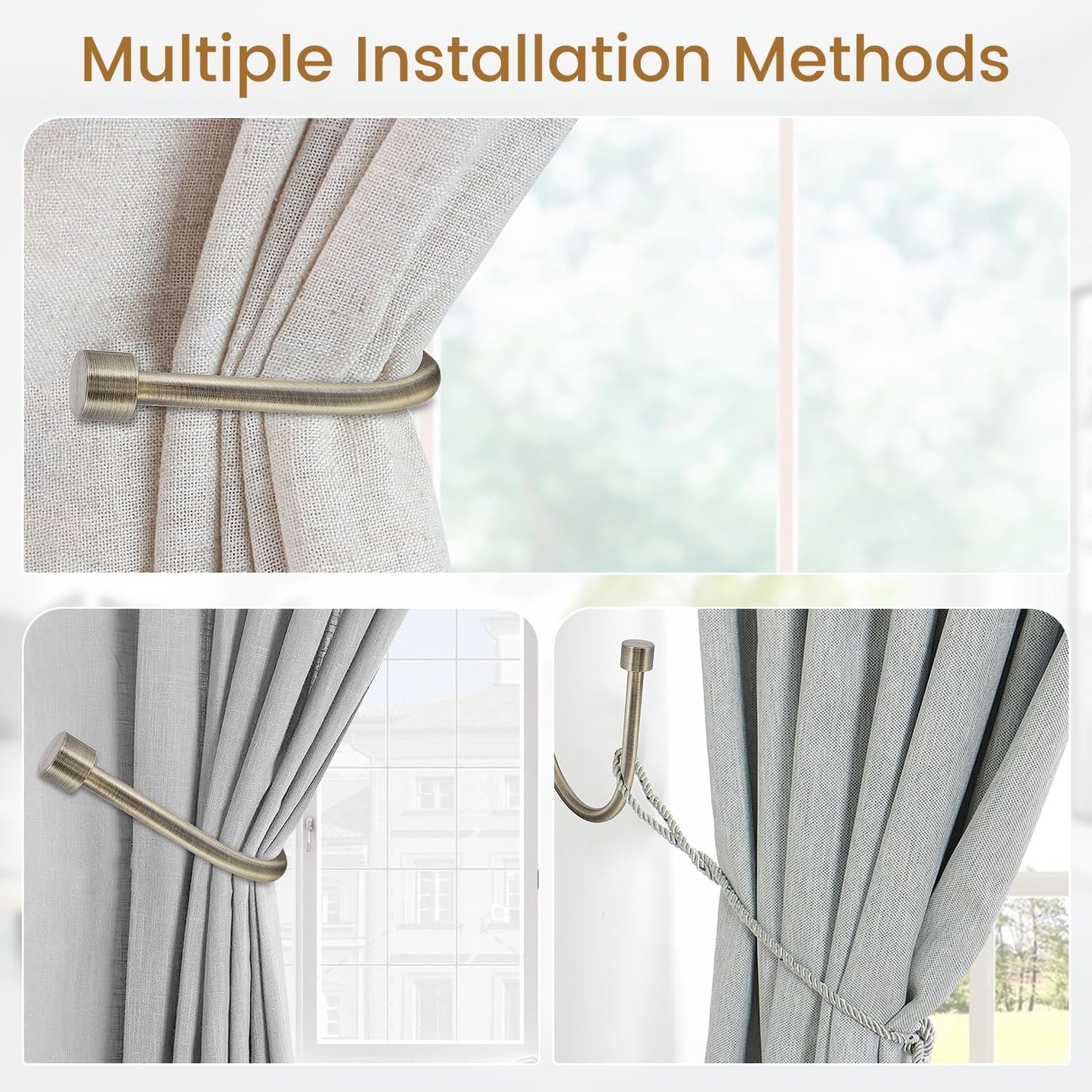 HIKMLK Curtain Holdbacks 2pcs, 100% Cast Iron Solid Heavy Duty Metal Curtain Tieback Hook Side Holders for Wall, Curtain Pull Backs for Drapes Window Home Decoration（Antique Brass ）