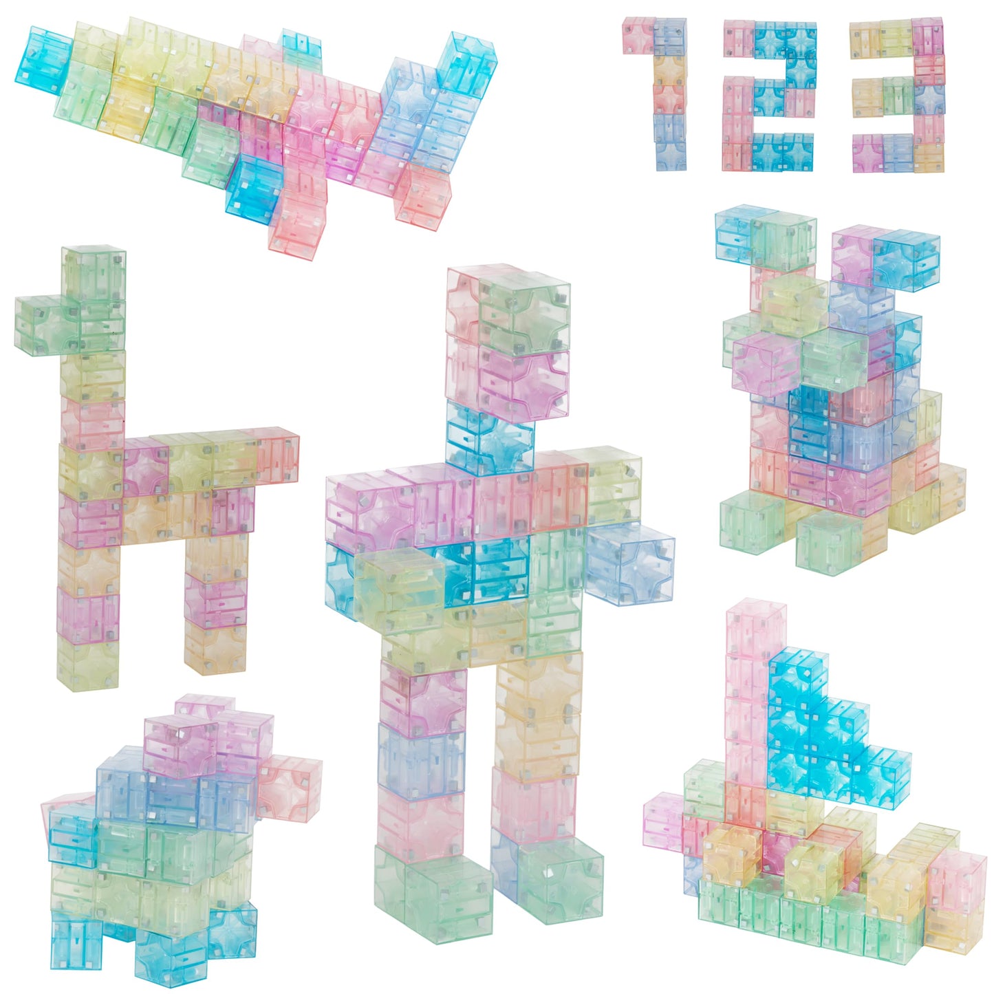 48PCS Pastel Translucent DigitBlocks Magnetic Building Blocks for Kids Montessori STEM Toys for Boys Girls Ages 3-9 Includes Carrying Bag Idea Book Clear Magnet Cubes for Educational Learning Fun