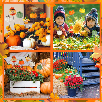 Anglechic 6 Pcs 12'' Fall Outdoor Decor Garden Stakes Pumpkin Scarecrow Maple Leaves Fall Metal Yard Sign Autumn Yard Stakes Outdoor Thanksgiving Decorations for Planter Lawn Patio Walkway Porch