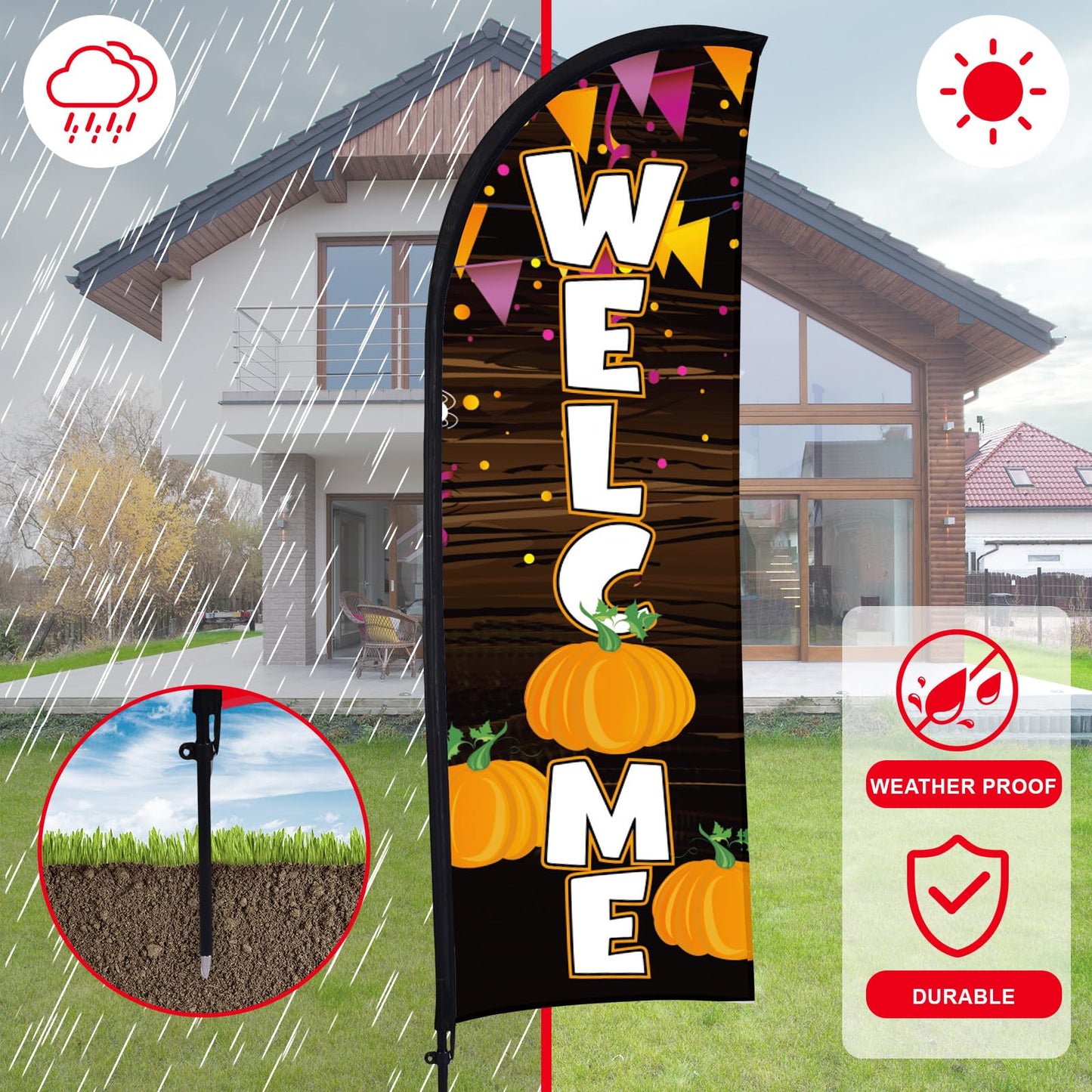Buryeah 2 Sets Fall Pumpkin Feather Flags with Poles 7ft Thanksgiving Swoop Flags with Portable Bag Festival Signs Banner for Outdoor Halloween Holidays Decorations Businesses Advertising Outside