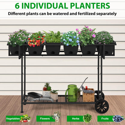 Vrisa Plastic Raised Garden Bed Outdoor with Legs 43x17x29 in Elevated Standing Planter Box with Storage Shelf and Wheels Vegetables Herbs Flowers Gardening Boxes for Backyard, Patio, Balcony, Black