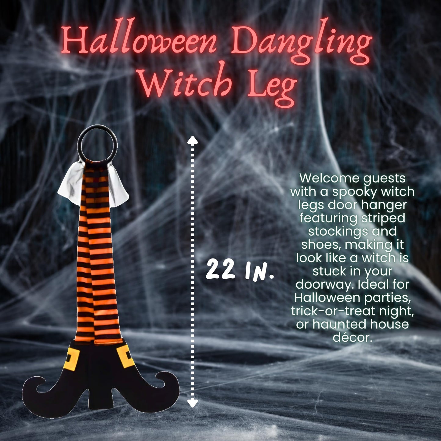 Halloween Dangling Witch Leg Decorations 22”Hx15”W, Green, Orange & Purple Striped Stockings 3/Pk