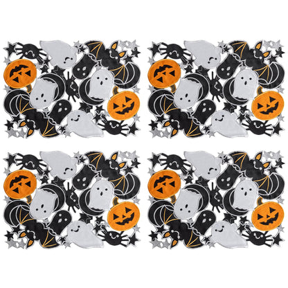 Joyfol Day Halloween Spooky Rectangular Placemats Set of 4, Cutwork Embroidered Pumpkins Place-mats 13 x 19 Inch, Black Bats Halloween Table Decorations for Parties Gothic Scary Nights