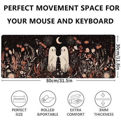 amepay Cute Ghost Gaming Mouse Pad 31.5x11.8in,Moon Large Extended Desk Mat with Non-Slip Rubber Base,Halloween Big Mousepad for Laptop Computer PC,for Gamer Office Home Decor,Deskmat Gifts
