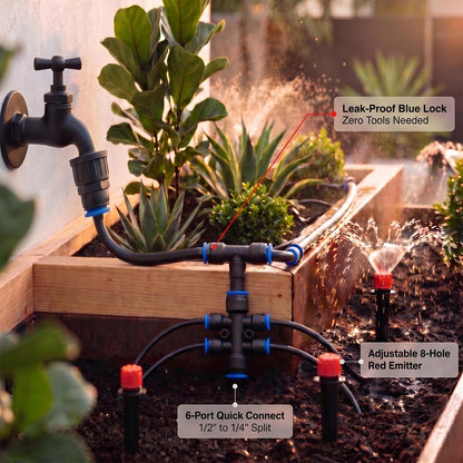 Drip Irrigation Kit – 230FT Automatic Garden Watering System with Quick-Connect 1/4" & 1/2" Fast-Lock Tubing, Adjustable Nozzles & Sprinklers for Greenhouse, Lawn, Potted Plants