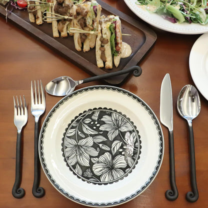 Kelenfer 40-Piece 18/10 Stainless Steel Silverware Set, Knife Fork Spoon Flatware Set with Musical Note, Antiqued Black Handle Cutlery Service for 8, Dishwasher Safe, Daily Use & Dinner Party